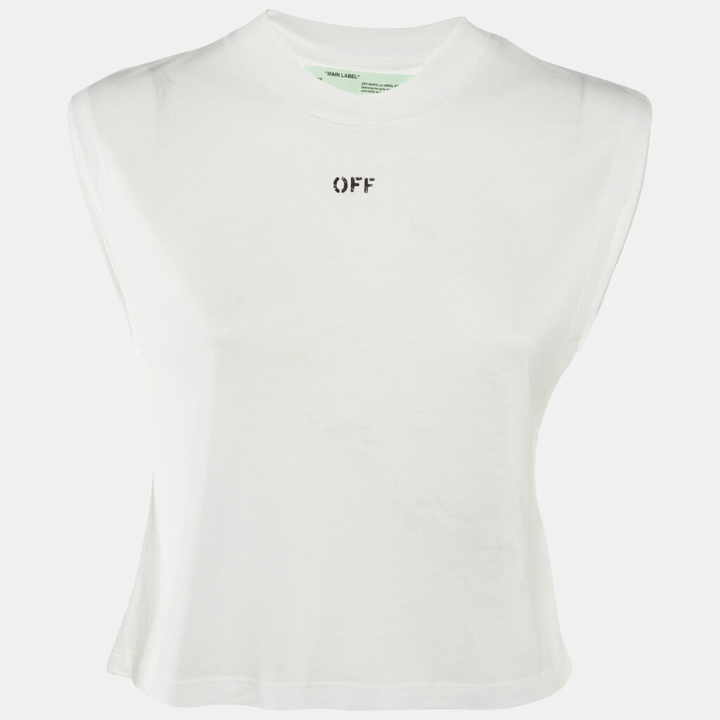 Off-White White Printed Lyocell Blend Sleeveless Crew Neck T-Shirt XXS