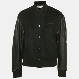 Off-White Black Wool and Leather Bomber Jacket M