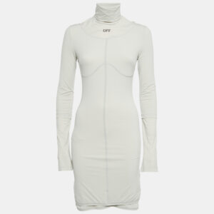Off-White Grey Off Print Jersey Turtle Neck Bodycon Dress M