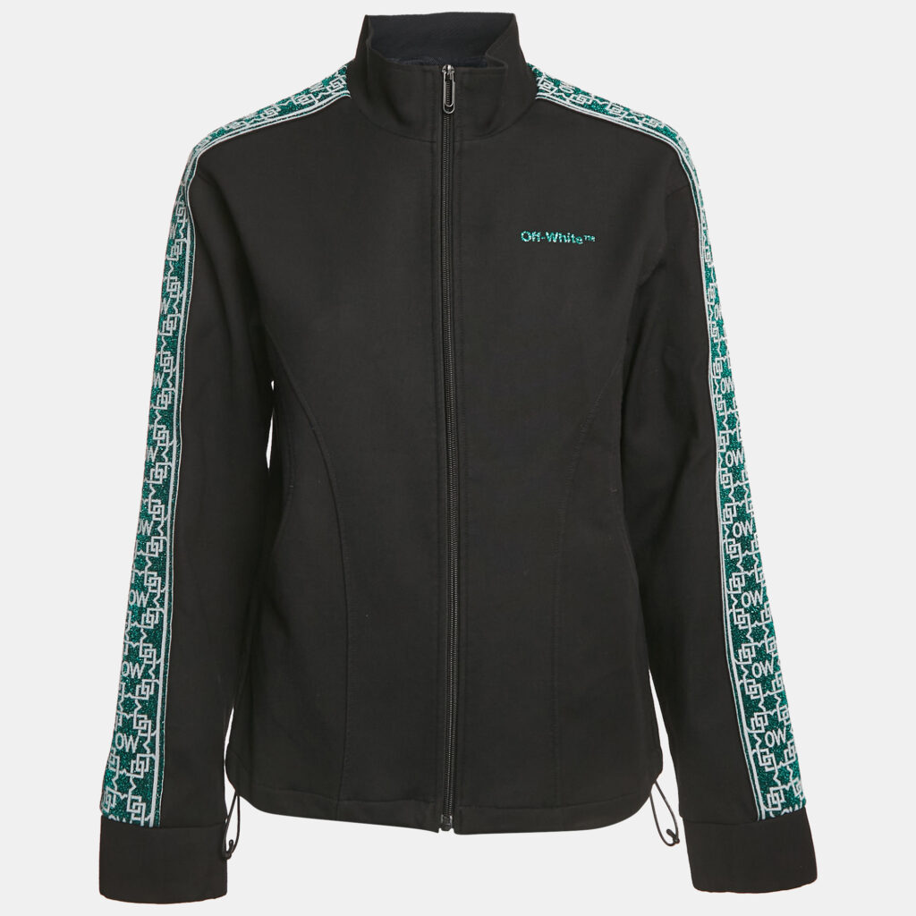 luxury-women-off-white-used-clothes-p1144574-001 Off-White Black Glitter OW Band Trim Jersey Track Jacket S