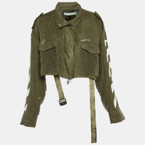 Off-White Olive Green Linen Diag M65 Cropped Jacket S