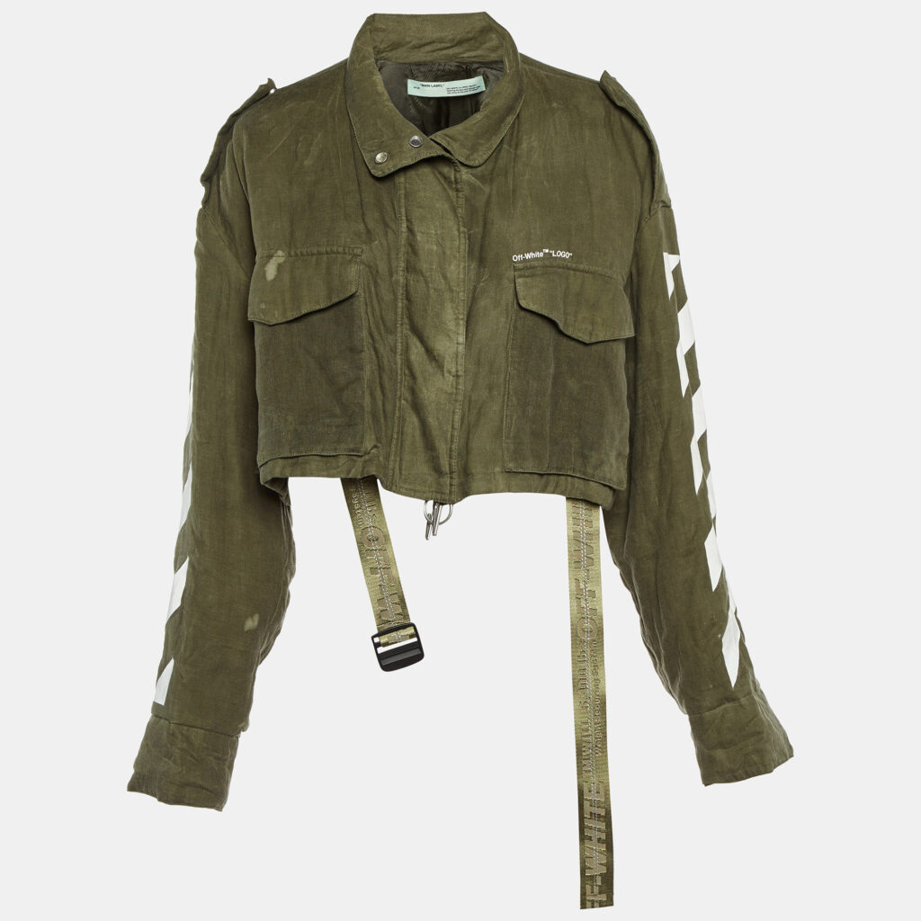 luxury-women-off-white-used-clothes-p1144703-003 Off-White Olive Green Linen Diag M65 Cropped Jacket S