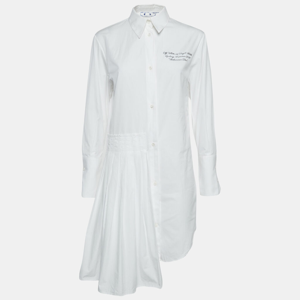 luxury-women-off-white-used-clothes-p1145065-003 Off-White White Embroidered Cotton Pleated Mini Shirt Dress XS