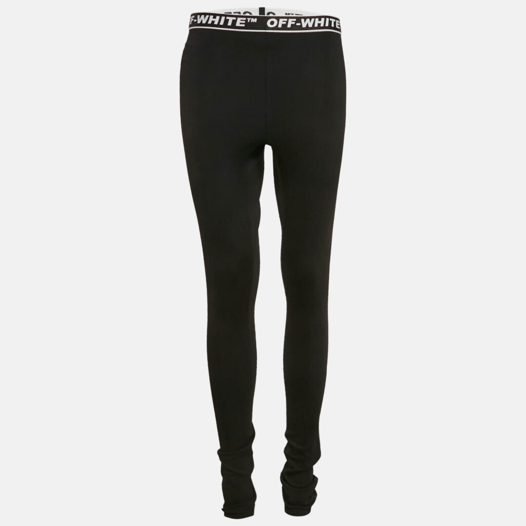 luxury-women-off-white-used-clothes-p1162245-001 Off-White Black Logo Waistband Jersey Active Leggings L