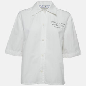Off-White White Embroidered Cotton Short Sleeves Shirt S