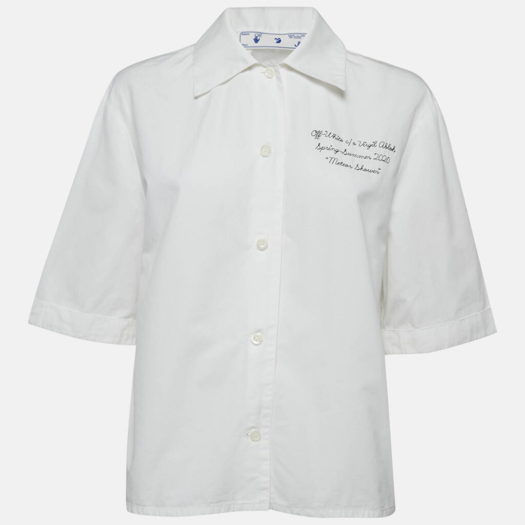 Off-White White Embroidered Cotton Short Sleeves Shirt S