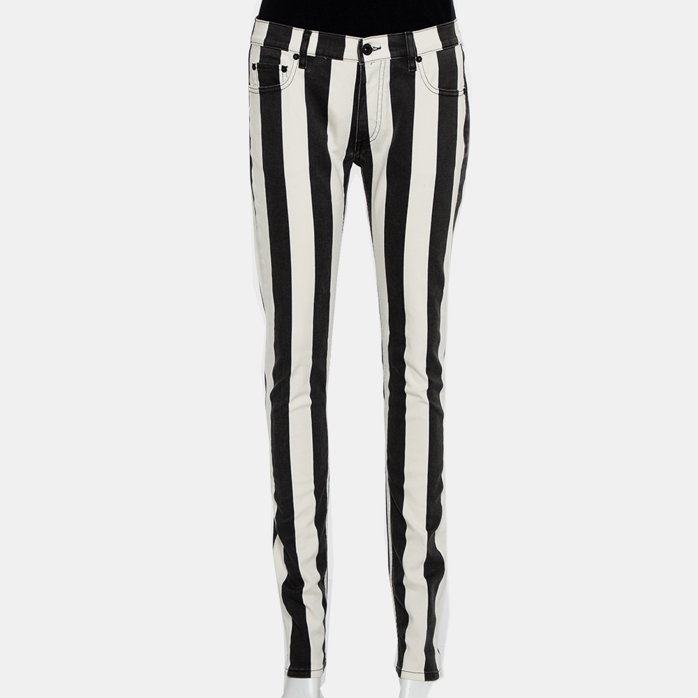 luxury-women-off-white-used-clothes-p432221-009 Off White Monochrome Striped Denim Skinny Jeans M