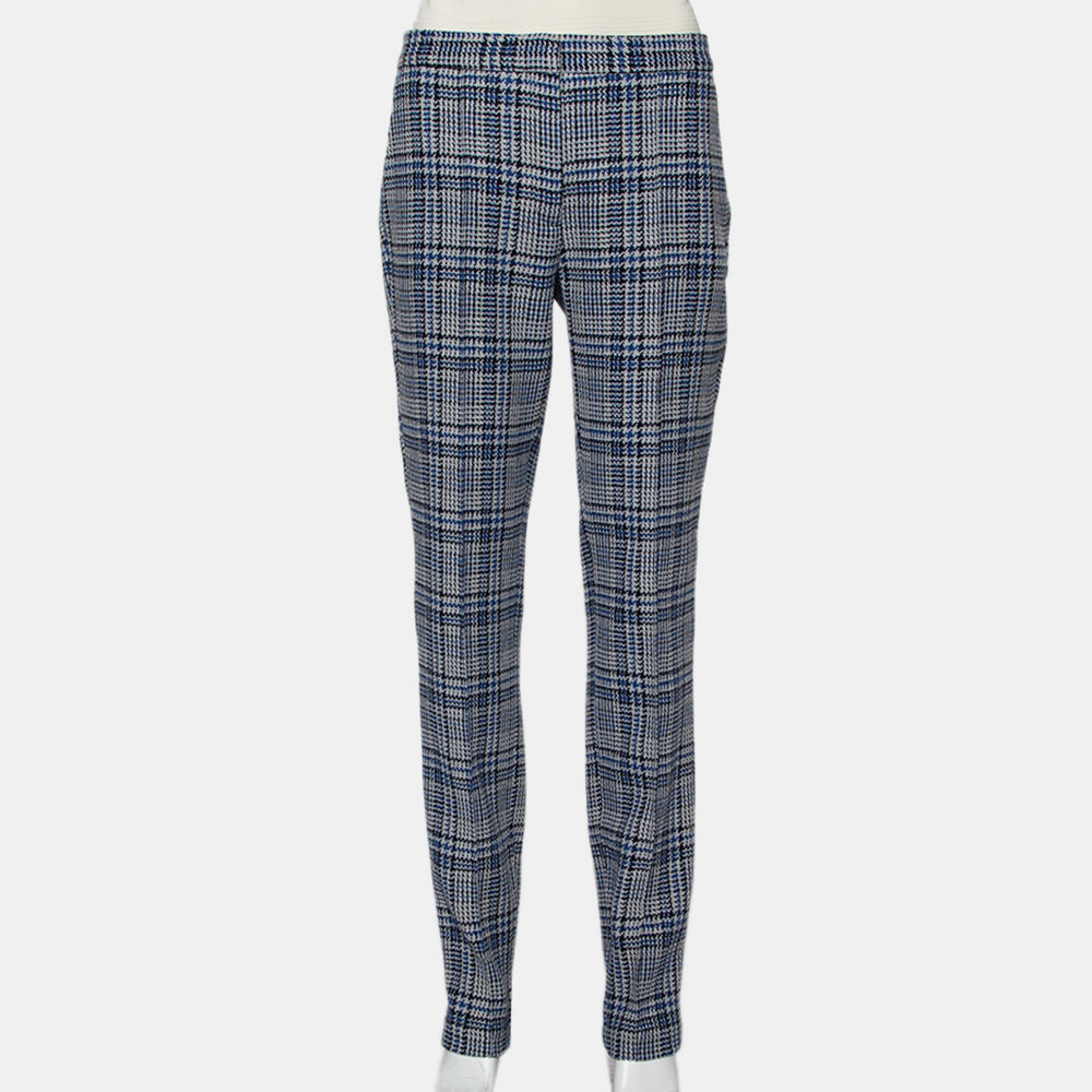 luxury-women-off-white-used-clothes-p433996-011 Off-White Blue & Grey Patterned Wool Zip Detail tapered Leg Pants M