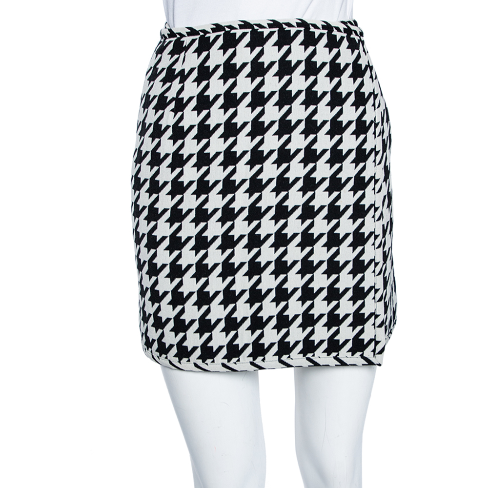luxury-women-off-white-used-clothes-p561543-007-2 Off-White Monochrome Houndstooth Print Wool Mini Wrap Skirt S