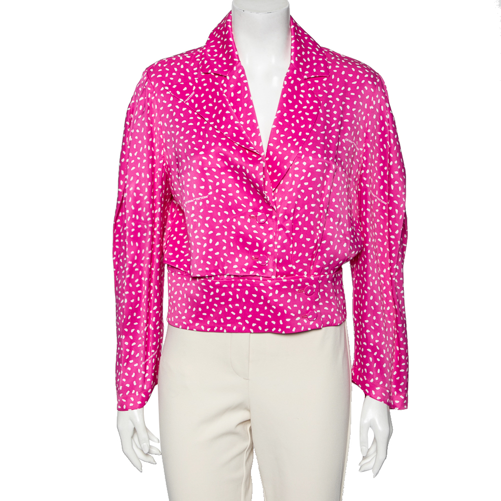 luxury-women-off-white-used-clothes-p592012-004-2 Off-White Pink Printed Satin Button Front Overlay Paneled Blouse M