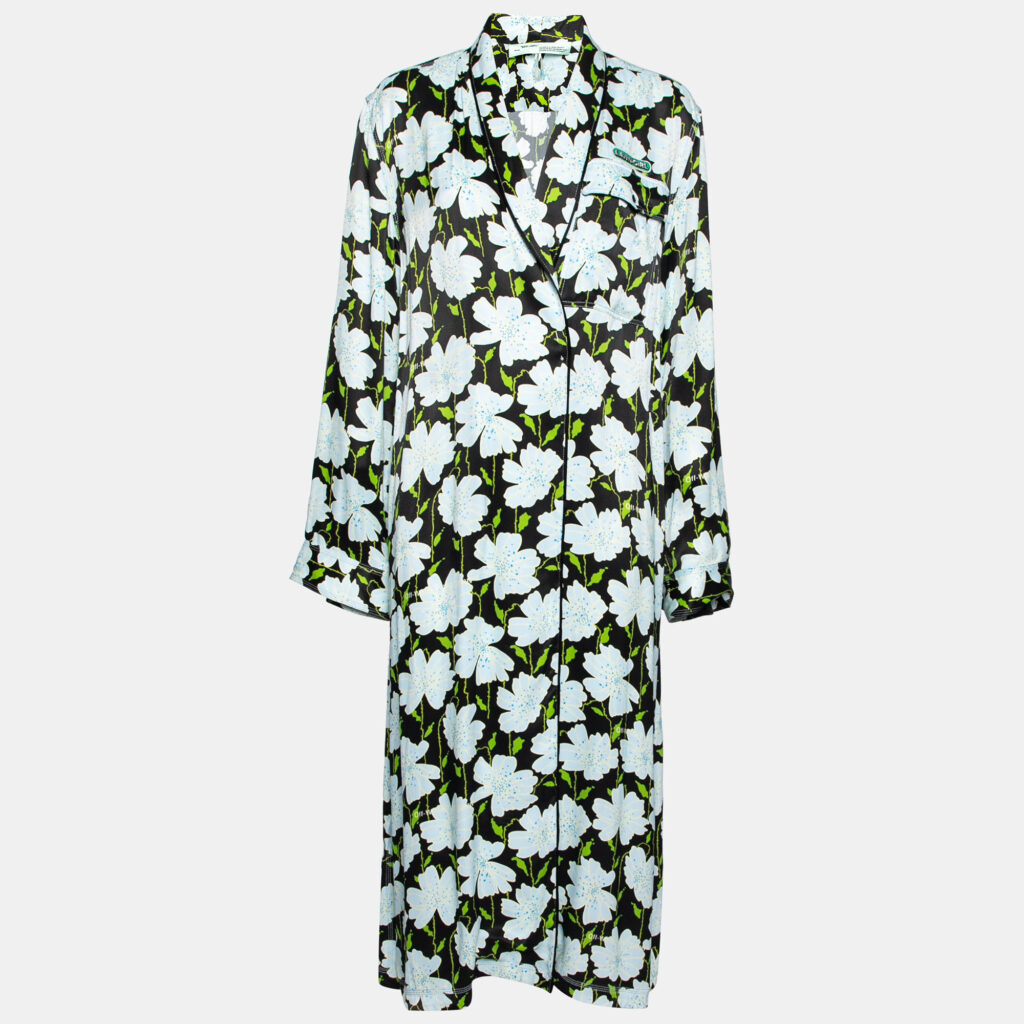 luxury-women-off-white-used-clothes-p627668-001-2 Off-White Blue Floral Printed Satin Open Front Lightweight Coat M