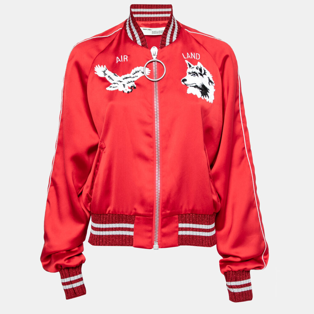 luxury-women-off-white-used-clothes-p642476-001-2 Off-White Red Satin Rib Knit Trimmed Greenland Bomber Jacket M