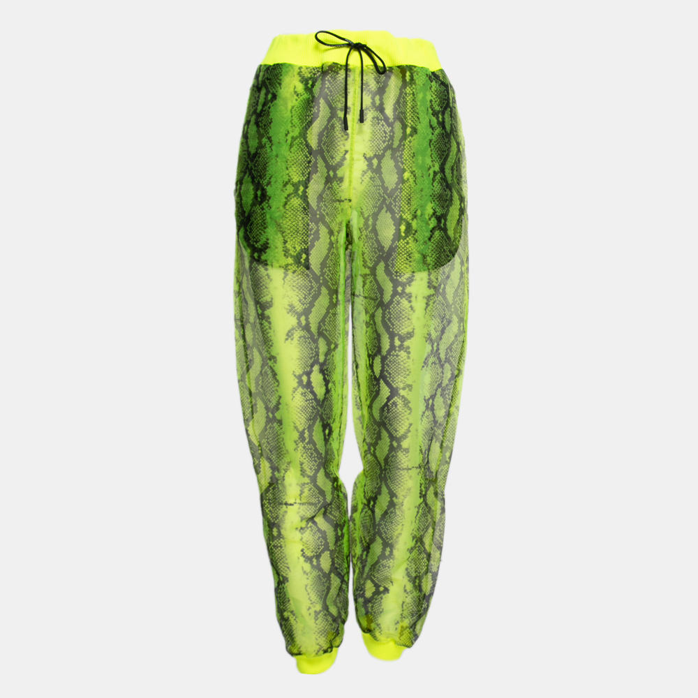 luxury-women-off-white-used-clothes-p757418-001 Off-White Neon Yellow Snake Print Tulle Rib Knit Trimmed Joggers M