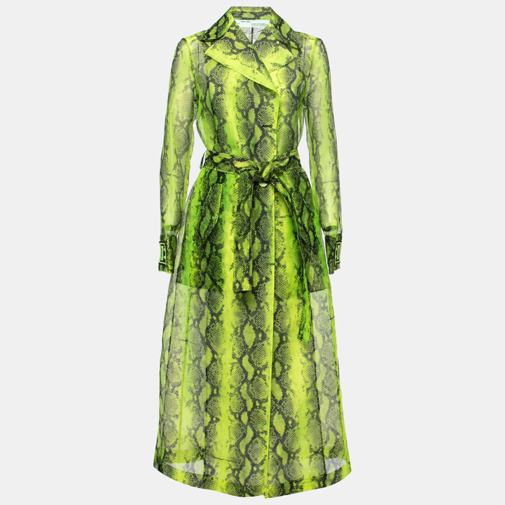 luxury-women-off-white-used-clothes-p757420-001 Off-White Green Python Print Tulle Button Front Belted Coat S