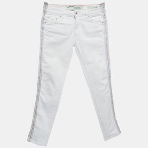 Off-White White Denim Logo Tape Detail Skinny Jeans S Waist 26"
