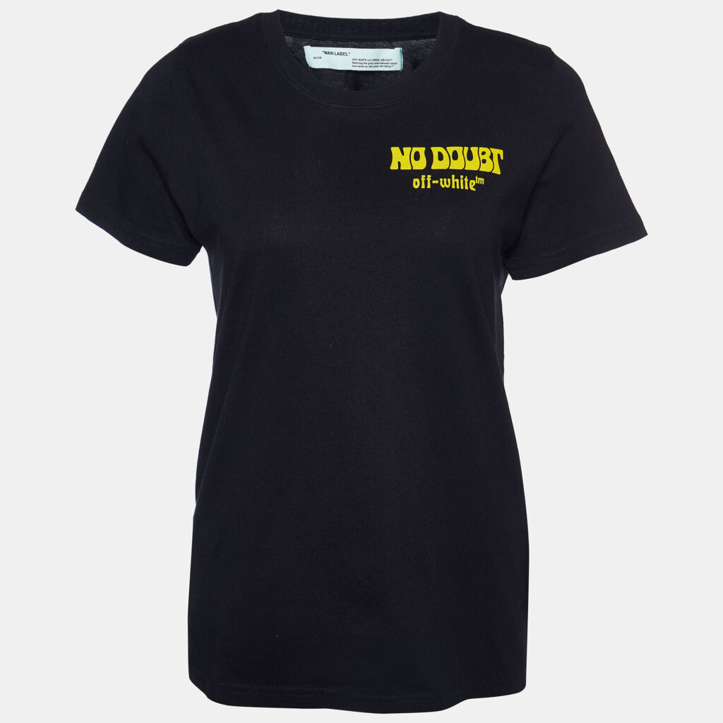 luxury-women-off-white-used-clothes-p942671-001 Off-White Black No Doubt Print Cotton Crew Neck T-Shirt XS