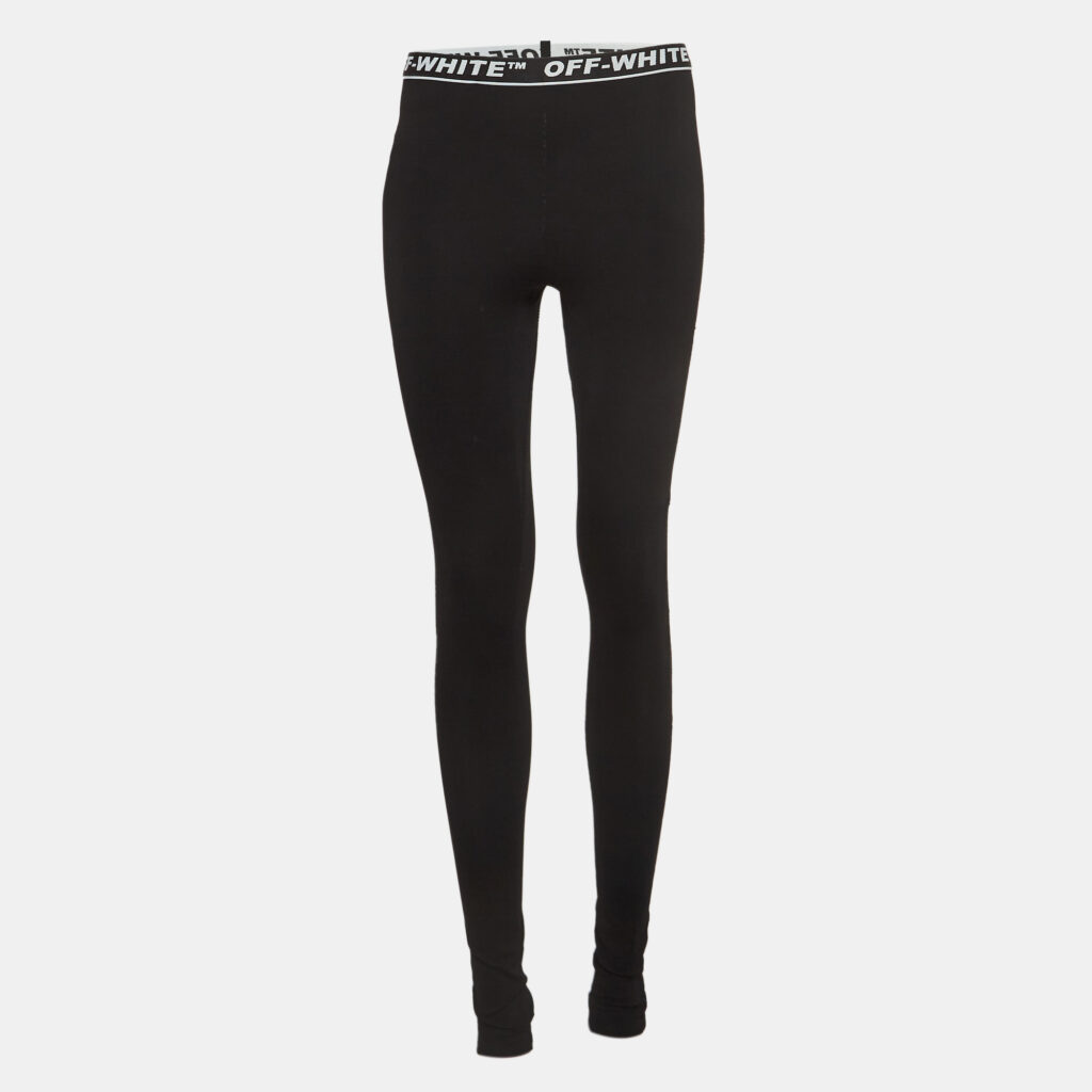 luxury-women-off-white-used-clothes-p963353-001 Off-White Black Logo Intarsia Knit Active Wear Leggings M