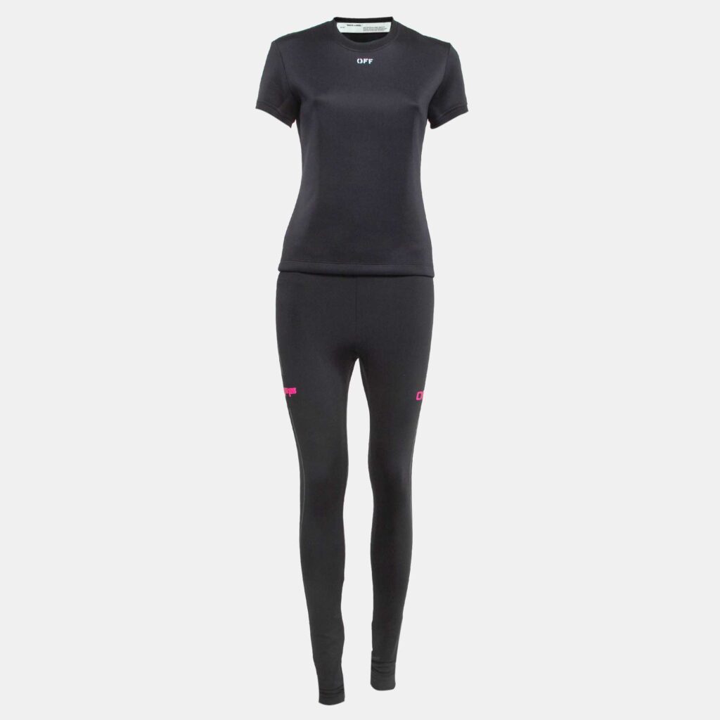 luxury-women-off-white-used-clothes-p999932-001 Off-White Black Jersey Active Wear T-shirt and Leggings Set S