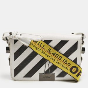 Off-White White/Black Diagonal Print Leather Mini Binder Clip Crossbody Bag