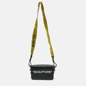 off-white black leather sculpture binder clip crossbody bag
