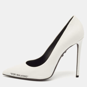 Off-White White Leather For Walking Pointed Toe Pumps Size 40