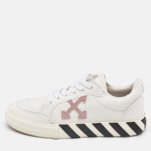 off-white white/pink canvas and suede vulcanized low top sneakers size 37