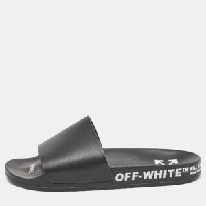 Off-White Black Leather Industrial Flat Slide Sandals Size 40