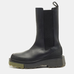 Off-White Black Leather and Elastic Rain Boots Size 38