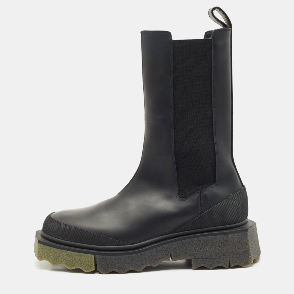 luxury-women-off-white-used-shoes-p1154553-003 Off-White Black Leather and Elastic Rain Boots Size 38