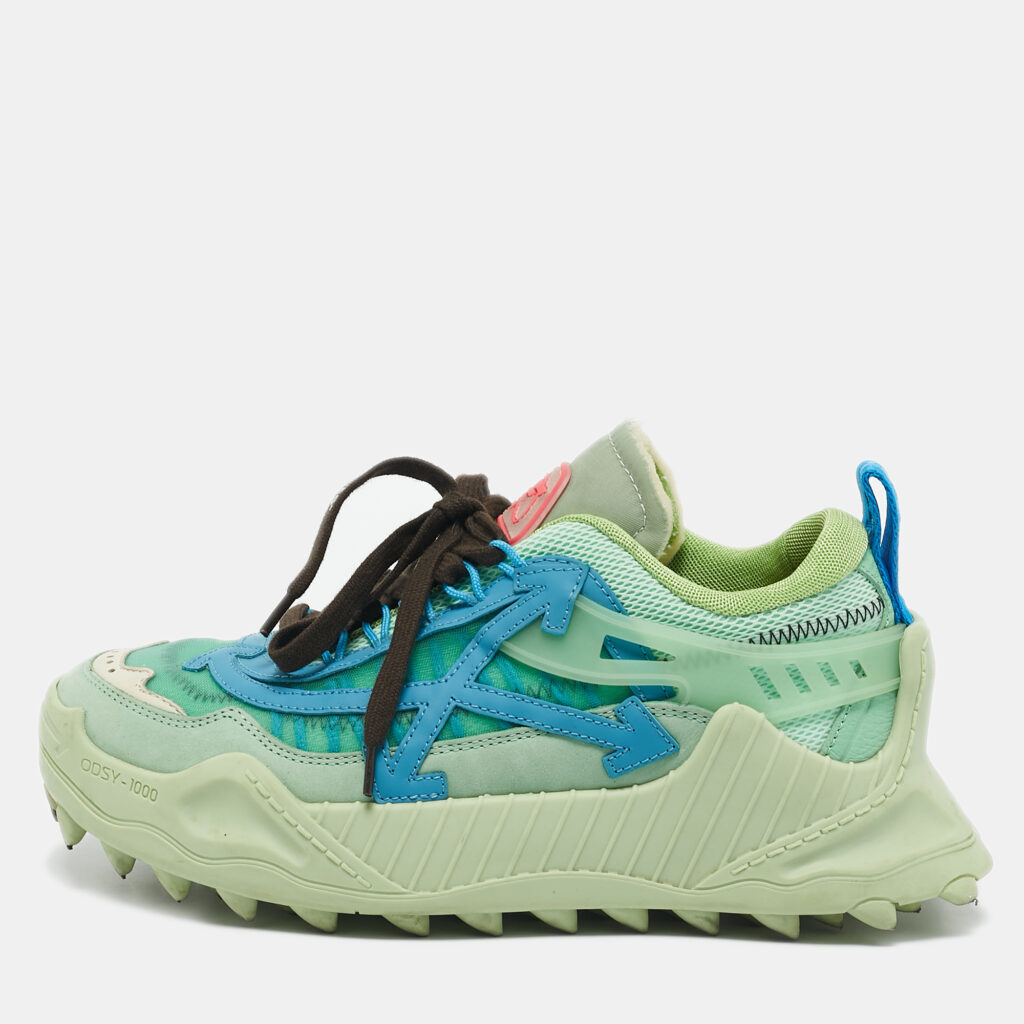 luxury-women-off-white-used-shoes-p1158199-001 Off-White Green Leather and Mesh Odsy 1000 Lace Up Sneakers Size 39