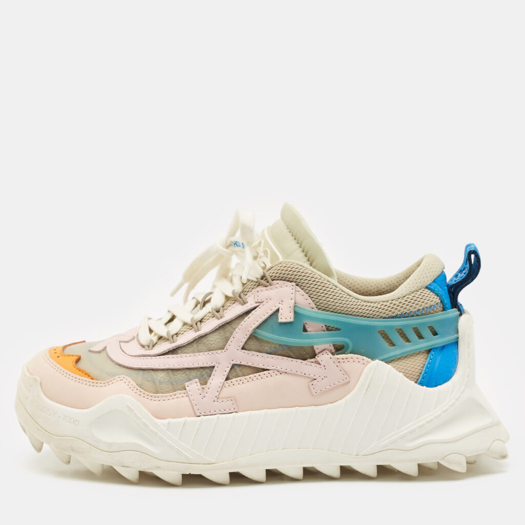luxury-women-off-white-used-shoes-p1160152-007 Off-White Multicolor Mesh and Nubuck Leather Odsy 1000 Lace Up Sneakers Size 40