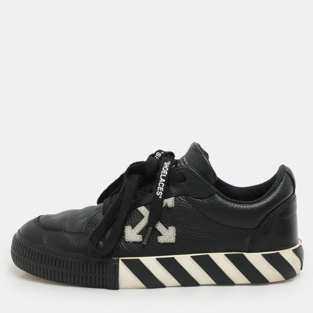 Off-White Black Leather Vulcanized Low Top Sneakers Size 37