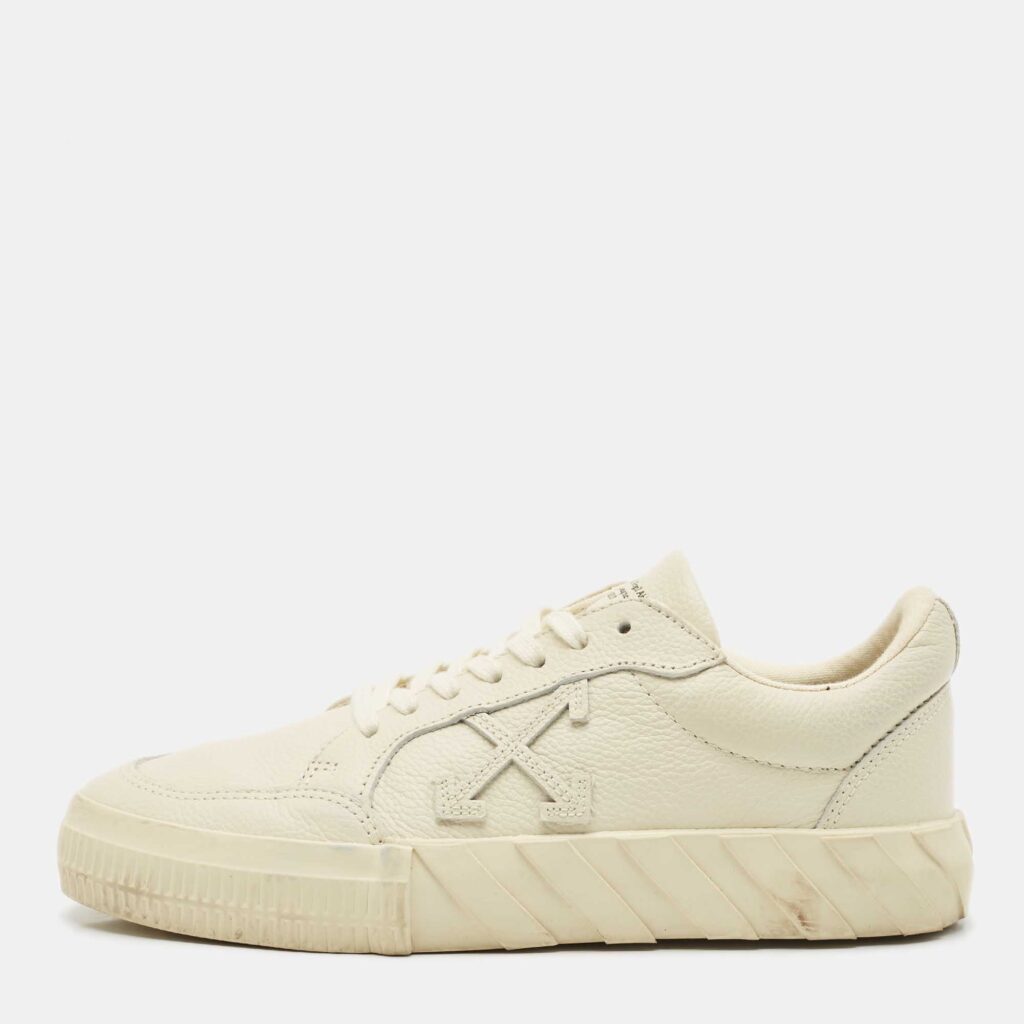 Off-White Grey Leather Vulcanised Lace Up Sneakers Size 38