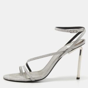 Off-White Metallic Grey Glitter Allen Ankle Strap Sandals Size 40
