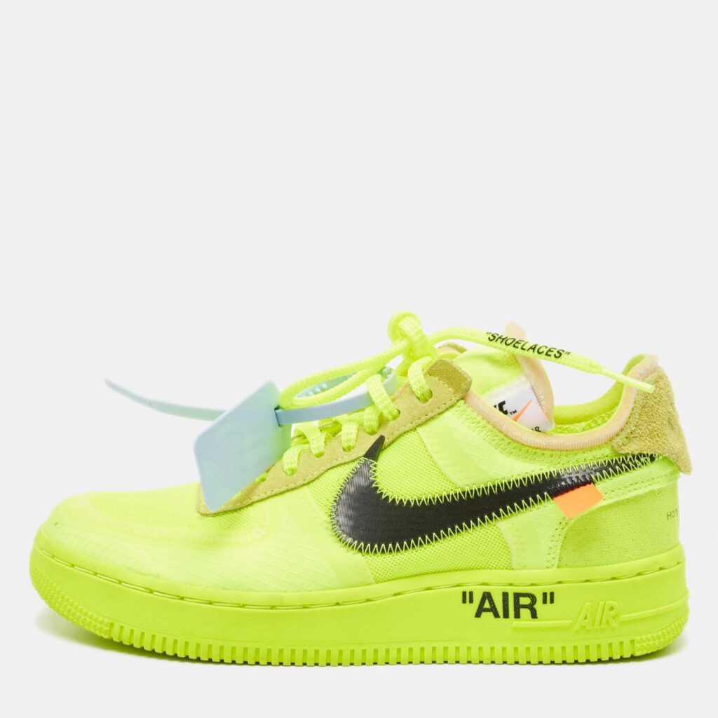 luxury-women-off-white-x-nike-used-shoes-p922319-003 Off-White x Nike Green Mesh and Suede Force 1 Low White Volt Sneakers Size 36