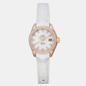 Omega White 18K Rose Gold Seamaster Aqua Terra 231.58.30.20.55.001 Automatic Women's Wristwatch 30mm
