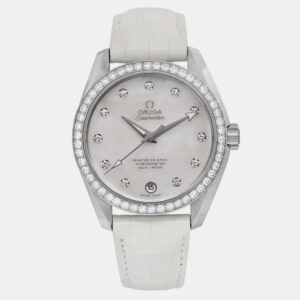 Omega White Stainless Steel Diamond Seamaster Aqua Terra 231.18.39.21.55.001 Automatic Women's Wristwatch 38mm
