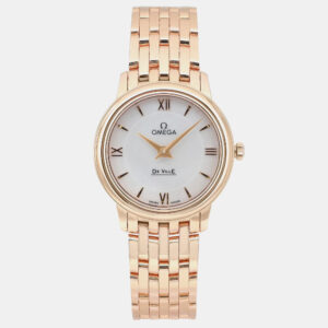 Omega White 18K Rose Gold De Ville Prestige 424.50.27.60.05.002 Quartz Women's Wristwatch 27.4mm