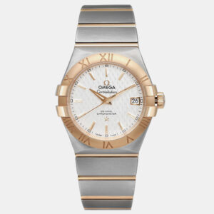 Omega White 18K Gold Stainless Steel Constellation 123.20.35.20.02.006 Automatic Women's Wristwatch 35mm