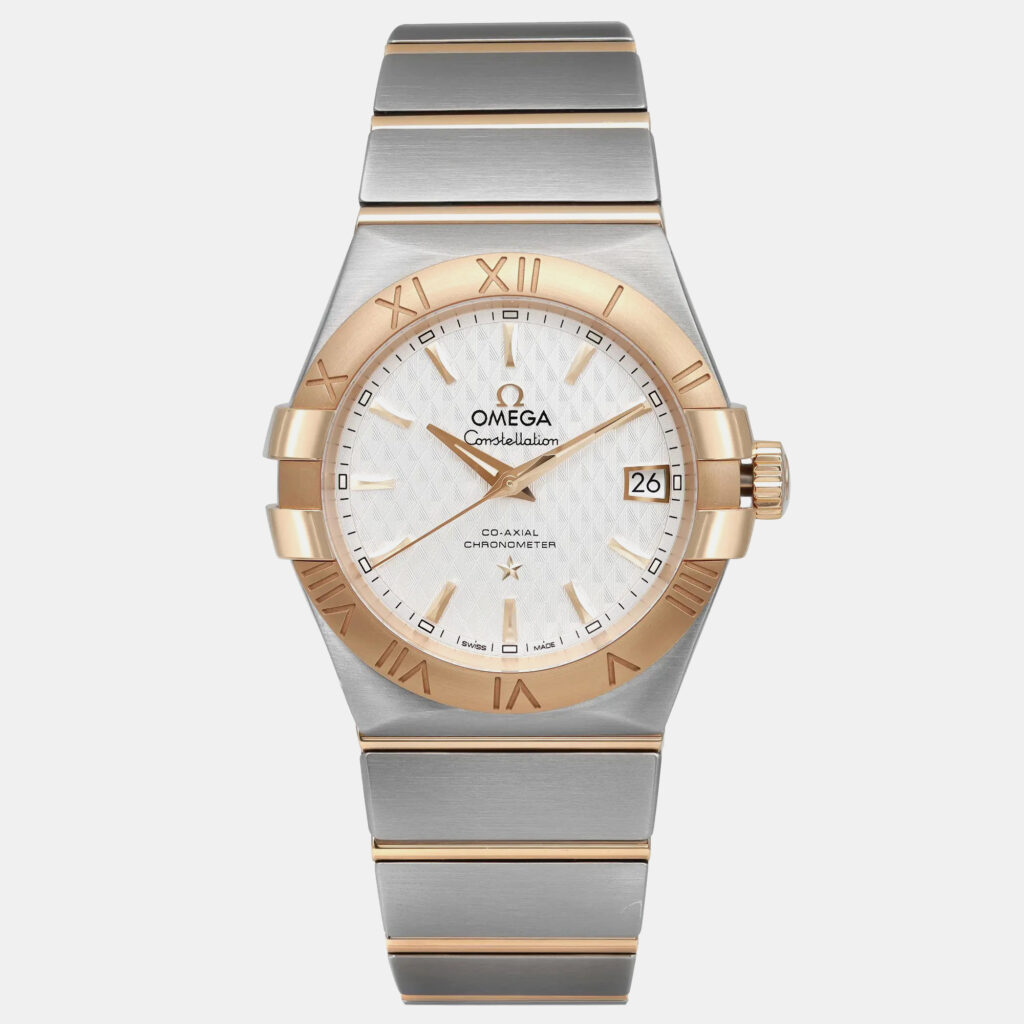 luxury-women-omega-used-watches-p1099193-010 Omega White 18K Gold Stainless Steel Constellation 123.20.35.20.02.006 Automatic Women's Wristwatch 35mm