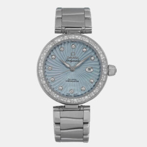 omega blue mop diamond stainless steel de ville ladymatic 425.35.34.20.57.002 automatic women's wristwatch 34 mm