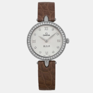 Omega Silver Diamond Stainless Steel De Ville Prestige 424.18.27.60.52.001 Quartz Women's Wristwatch 27 mm