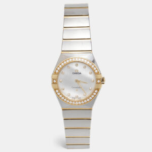 Omega Mother Of Pearl 18K Yellow Gold Stainless Steel Diamond Constellation 131.25.28.60.55.002 Women's Wristwatch 28 mm