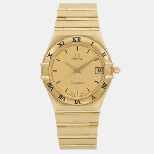 Omega Champagne 18k Yellow Gold Constellation 1112.10 Quartz Women's Wristwatch 33.5 mm