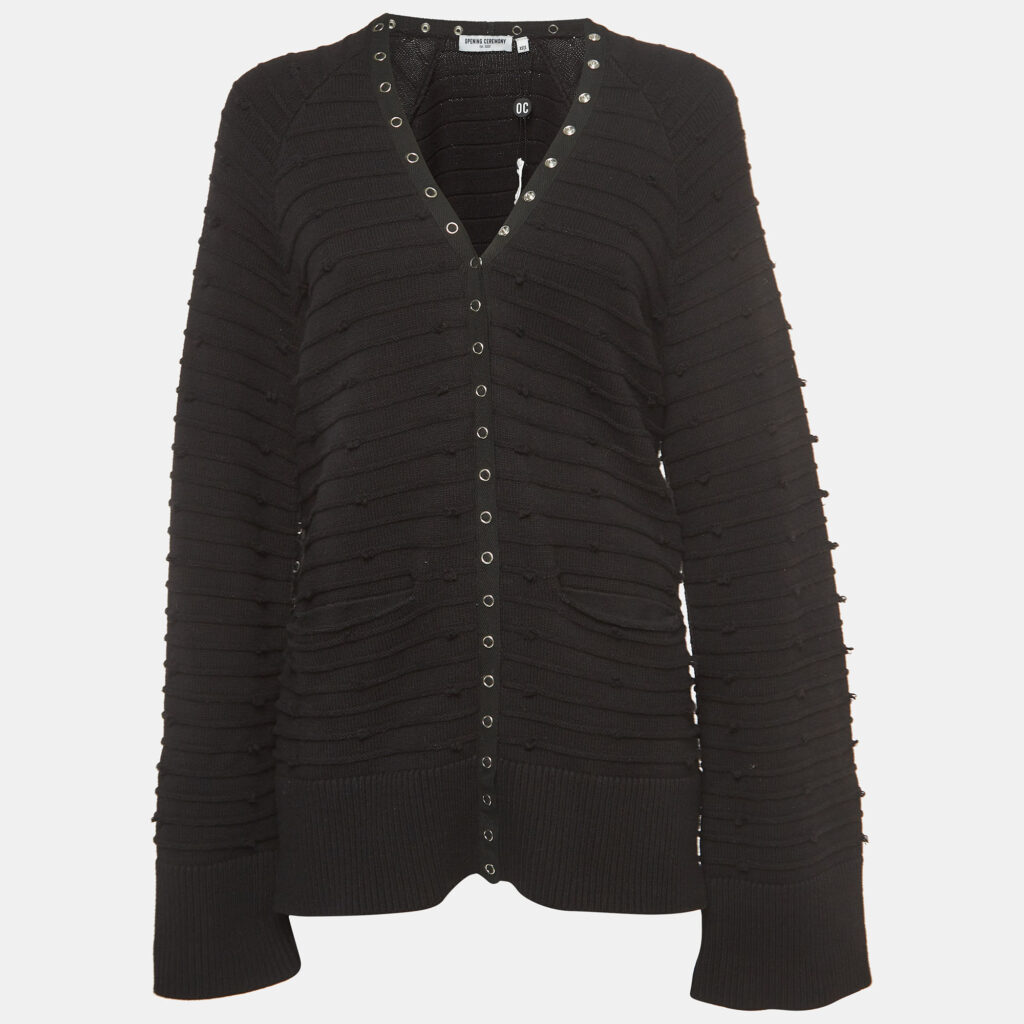 luxury-women-opening-ceremony-used-clothes-p921100-003 Opening Ceremony Black Cotton Snap Tape Cardigan S