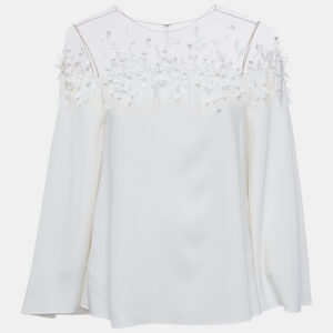 oscar de la renta off-white embellished silk cape detail top s