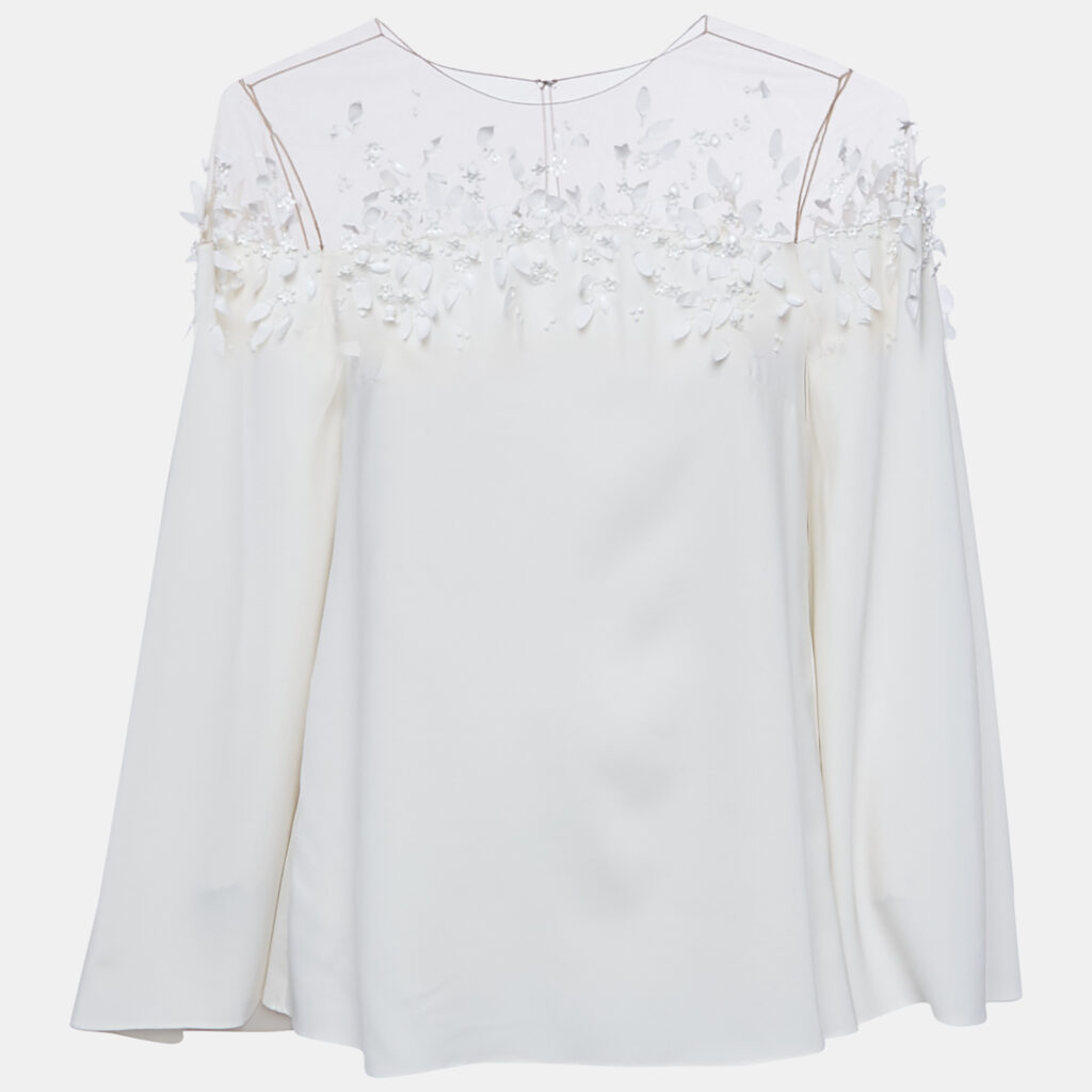 luxury-women-oscar-de-la-rentaslug-new-clothes-p1125222-002.jpg Oscar de la Renta Off-White Embellished Silk Cape Detail Top S