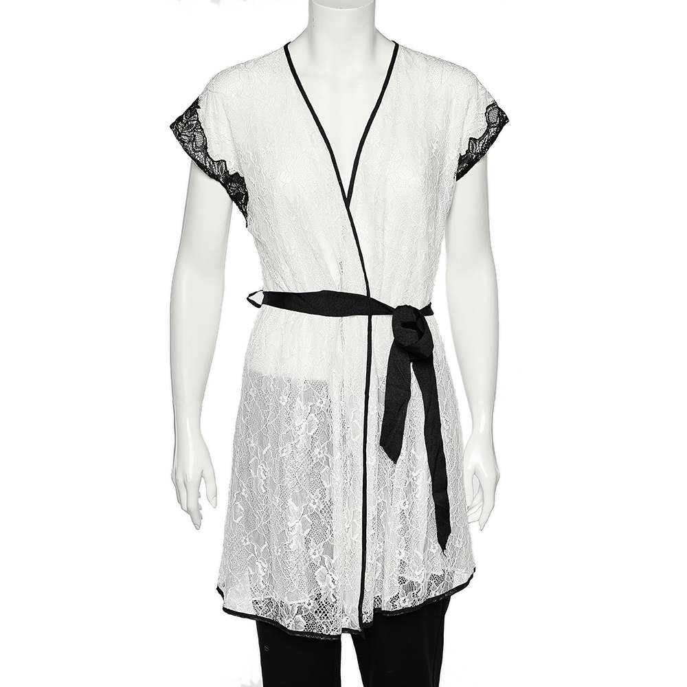 luxury-women-oscar-de-la-rentaslug-new-clothes-p542370-003-2 Oscar de la Renta Monochrome Lace Nightwear Wrap Dress M