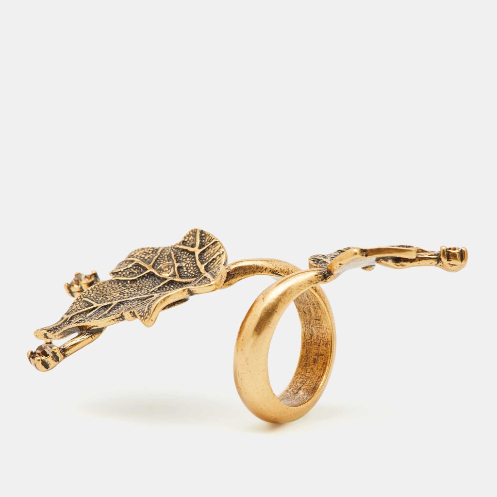 luxury-women-oscar-de-la-rentaslug-used-accessories-p1097037-007 Oscar de la Renta Crystal Gold tone Leaf Cocktail Ring Size 52