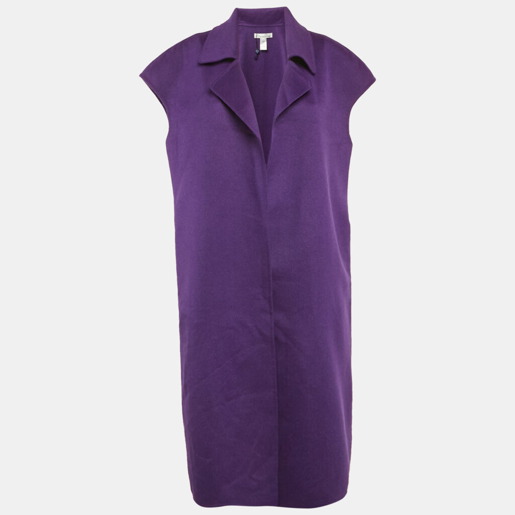 luxury-women-oscar-de-la-rentaslug-used-clothes-p1109266-004 Oscar de la Renta Purple Wool Open Front Sleeveless Overcoat L